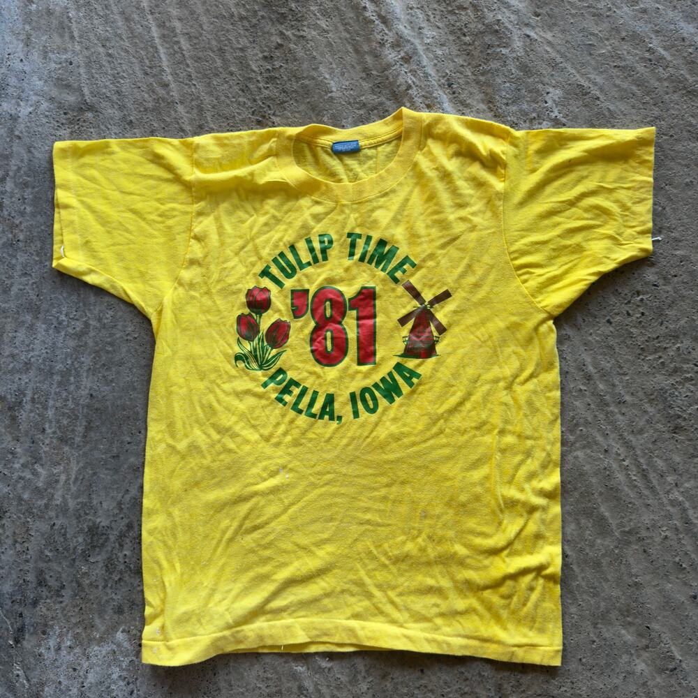 Vintage Tulip Time Pella, Iowa Shirt 80s Men's Large Screen Stars Yellow